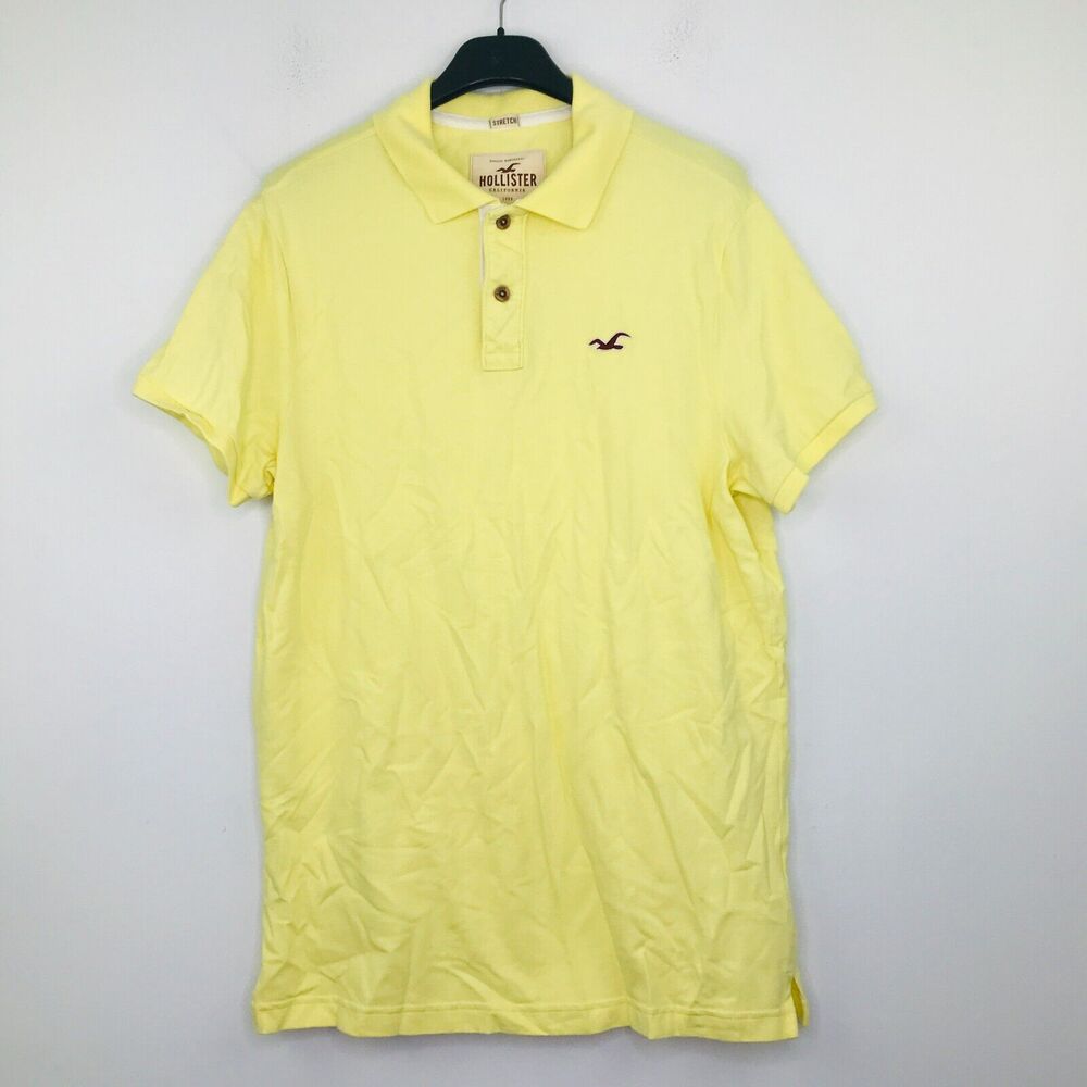 Hollister Men's Large Polo Shirt Yellow Stretch Logo Surfer Preppy Y2K BL28